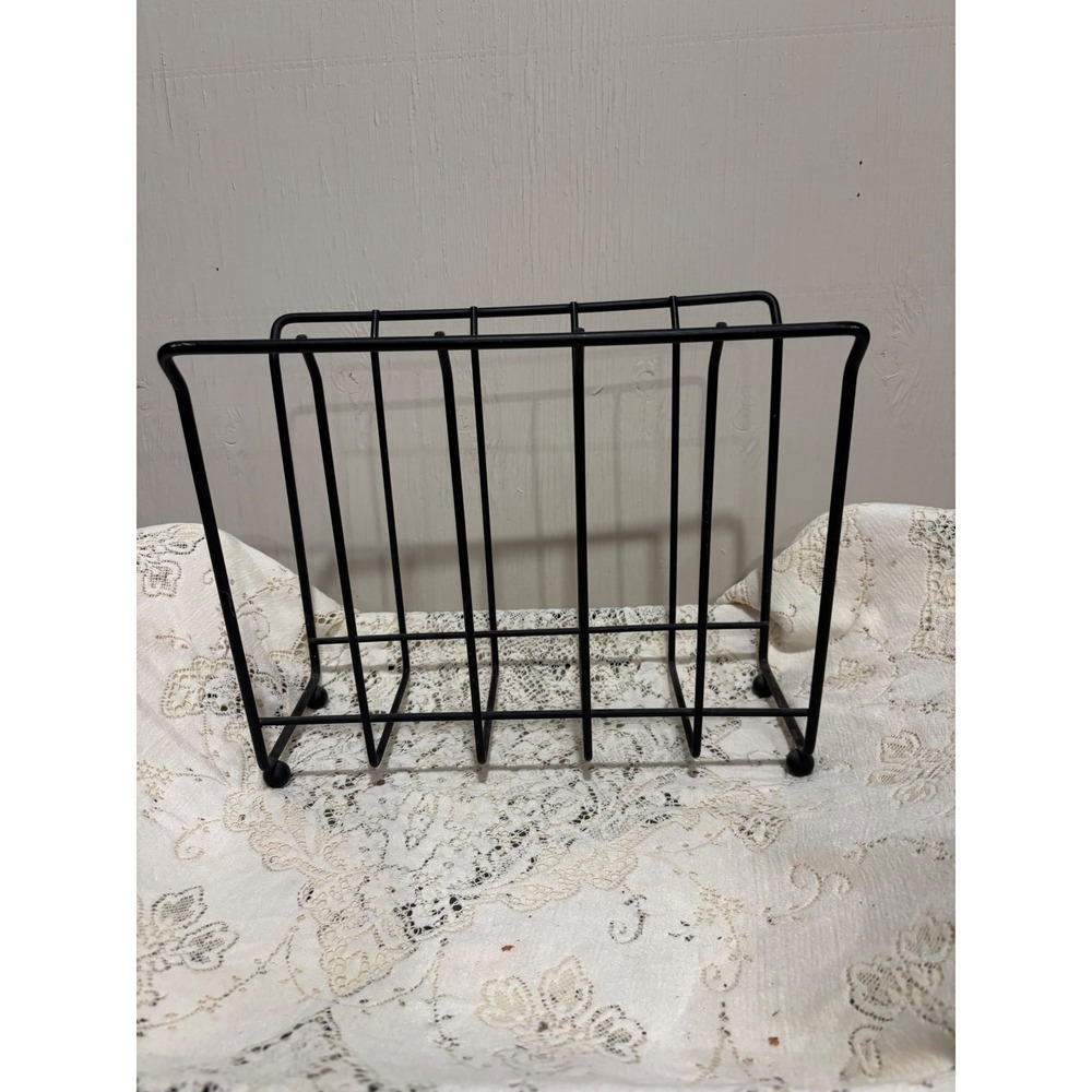 Vintage Black Wire Magazine Record Rack Desktop Book Organizer Minimalist Metal